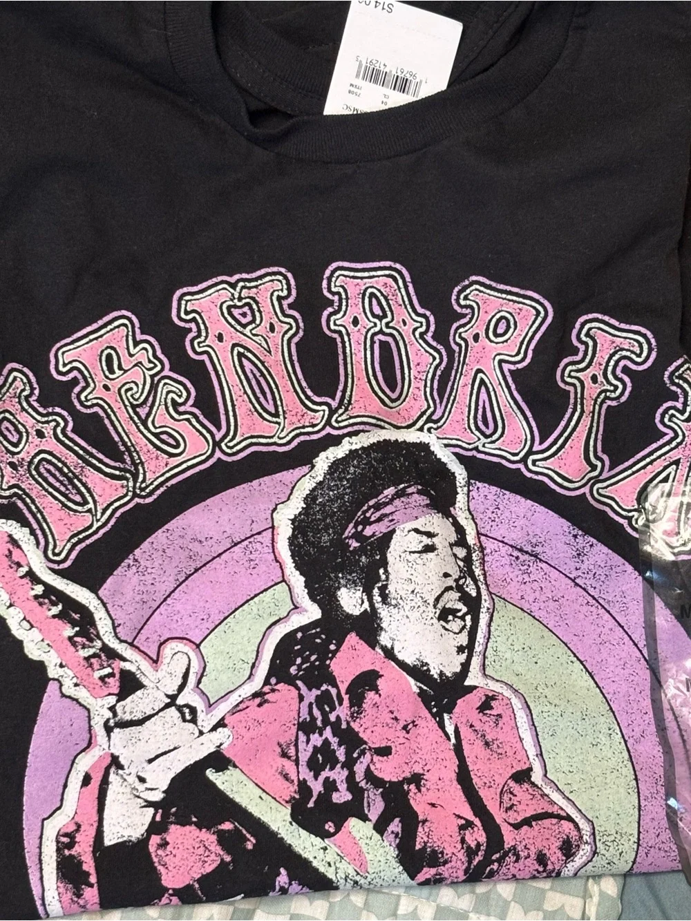 Men’s Black Graphic Tee with Pink & Purple Print